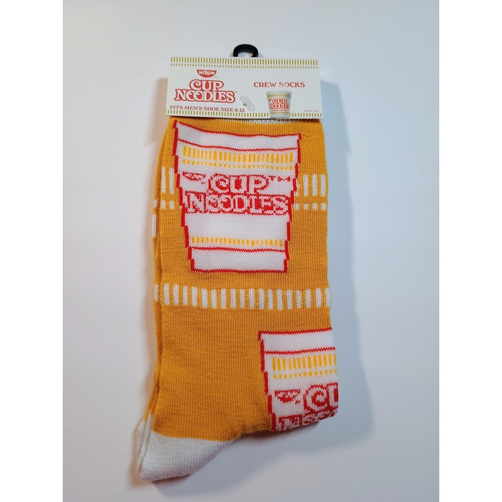 Nissin Cup Noodles Crew Socks Yellow White Red‎ Fits Men's Shoe Size 6-12